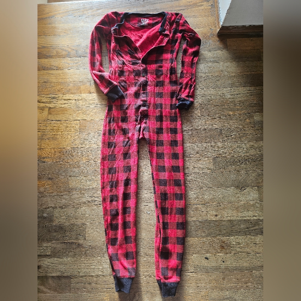 Lazy One Red and Black Plaid Kids Pajamas One Piece